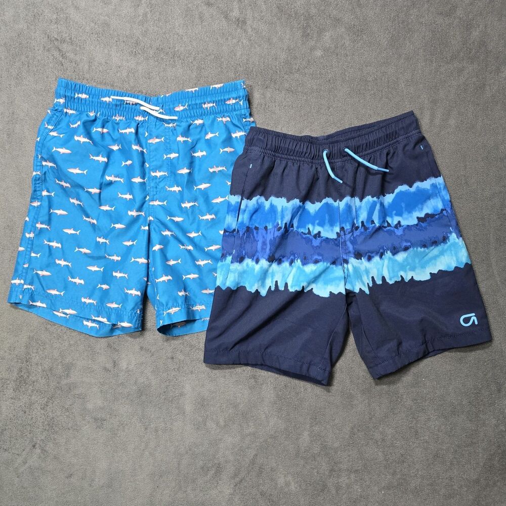 Bundle Of 2 Boys Swim Trunks Lot Size L 10/12 Old Navy GapFit Shark Blue EUC